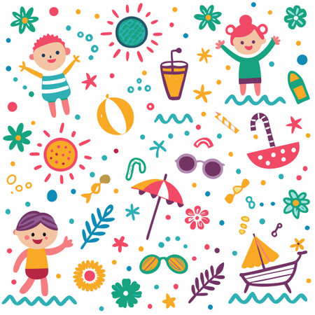 Happy kids enjoying summer beach fun. (1)の素材