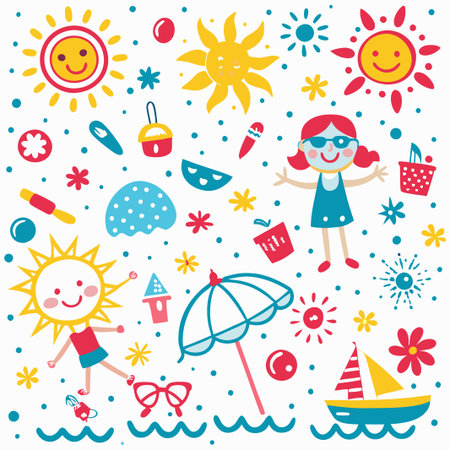 Happy summer kids playing on beach.の素材