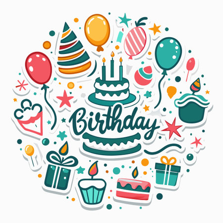 Colorful birthday party elements circle. (1)の素材