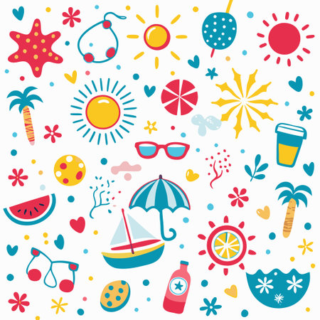 Colorful summer pattern with icons.の素材