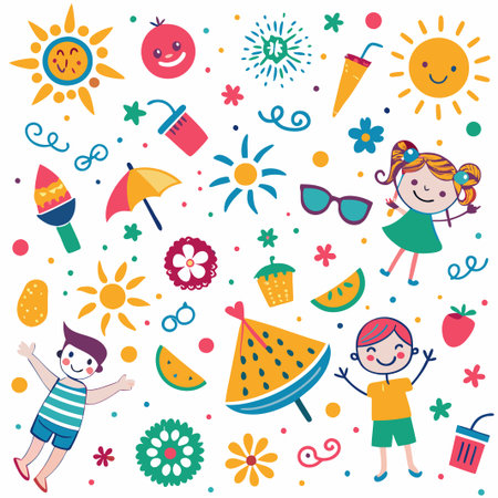 Happy kids summer fun pattern.の素材