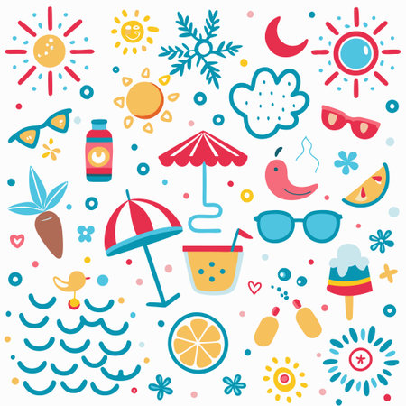 Colorful summer and winter icons.の素材