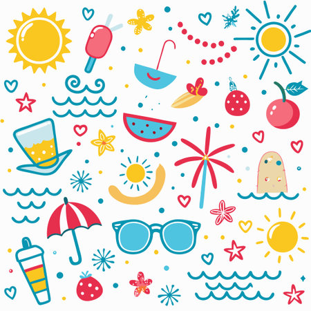 Summer fun colorful doodle illustration.の素材