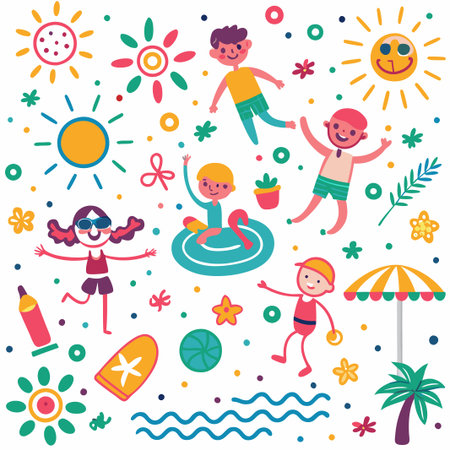 Happy kids enjoying summer fun in the sun.の素材