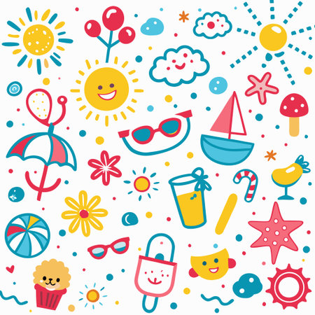 Cheerful summer doodles, icons, and elements.の素材
