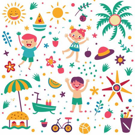 Happy kids playing on summer beach.の素材