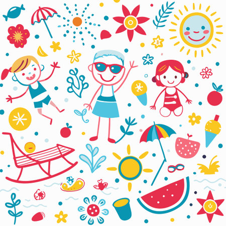 Happy children enjoying summer fun on the beach.の素材