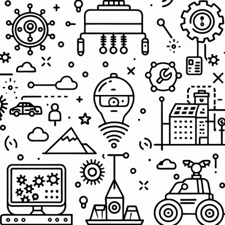 Line art illustration of technology, nature, and innovation.の素材