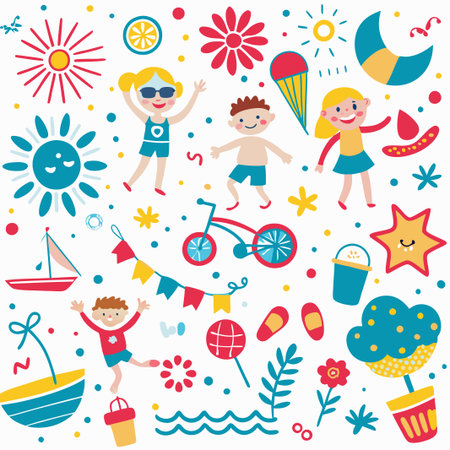 Happy kids summer fun pattern. (2)の素材
