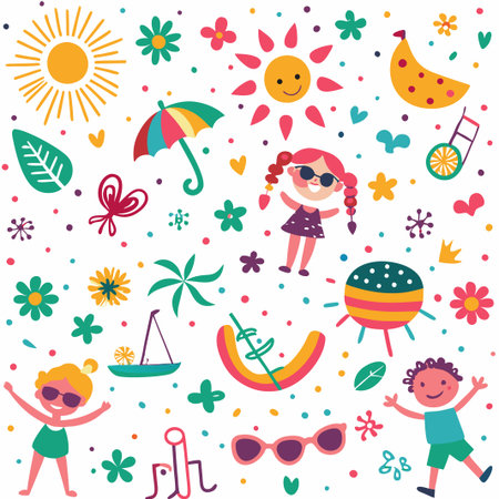 Happy kids summer fun colorful pattern.の素材