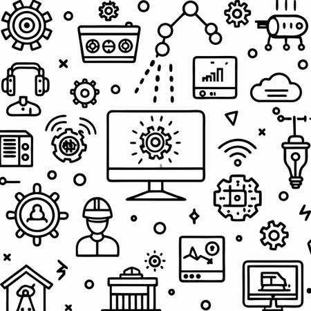 Technology, innovation, and engineering concept illustrated with line icons.の素材