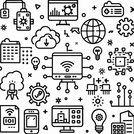 Seamless pattern of technology icons. (1)の素材