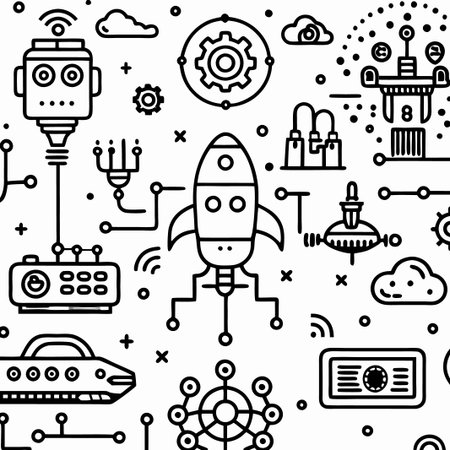 Futuristic tech rocket launch seamless pattern.の素材