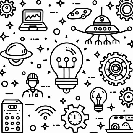 Line art pattern of innovation, technology, and UFOs.の素材