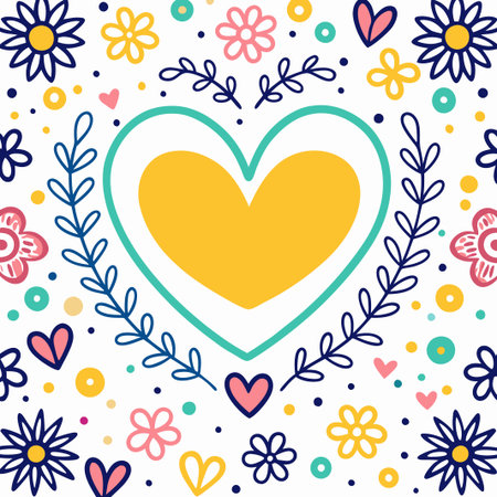 Yellow heart floral pattern.の素材