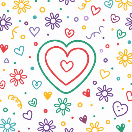 Colorful hearts and flowers pattern. (7)の素材
