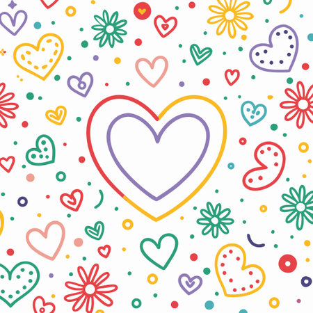 Colorful hearts and flowers pattern. (5)の素材