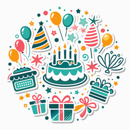 Festive birthday party elements circle.の素材