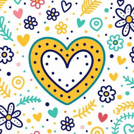 Yellow heart with floral pattern.の素材