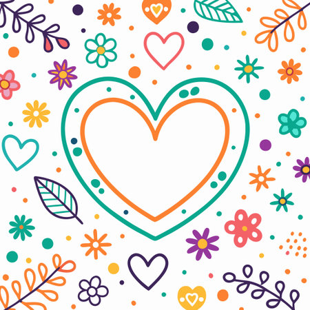 Colorful floral heart frame design.の素材