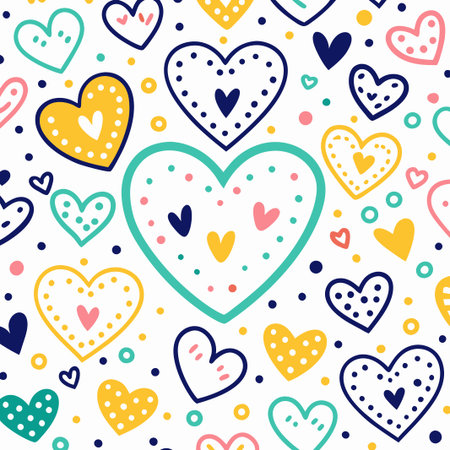 Colorful hand-drawn hearts pattern.の素材