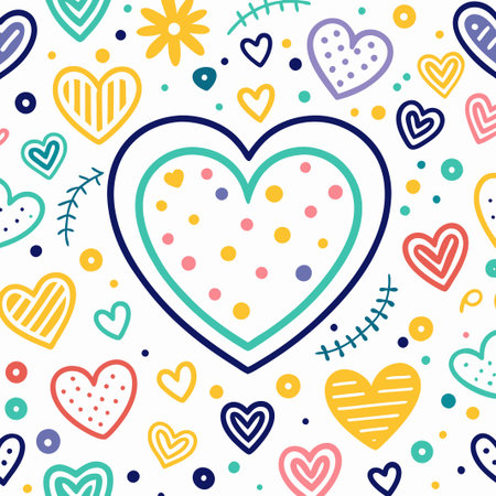 Colorful hand-drawn hearts pattern. (2)の素材