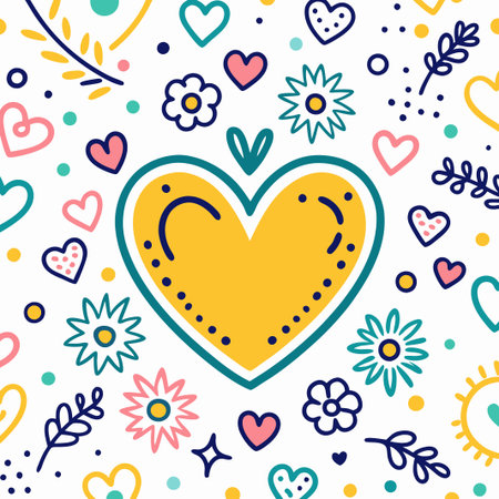 Yellow heart with floral and heart pattern.の素材