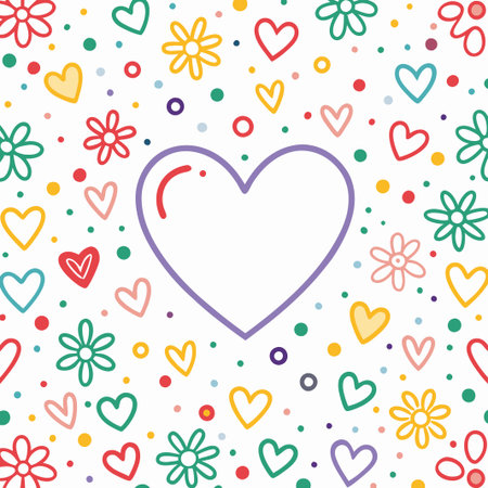 Colorful heart surrounded by hearts and flowers.の素材