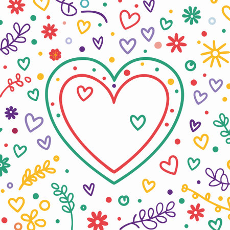 Colorful heart with floral elements.の素材