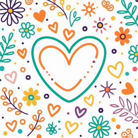 Colorful floral heart design, perfect for Valentine's Day or spring.の素材