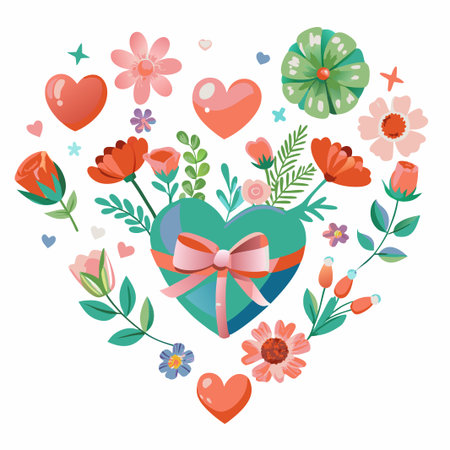 Heart-shaped floral arrangement with gift. (1)の素材