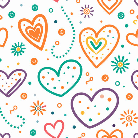 Colorful hand-drawn heart seamless pattern.の素材