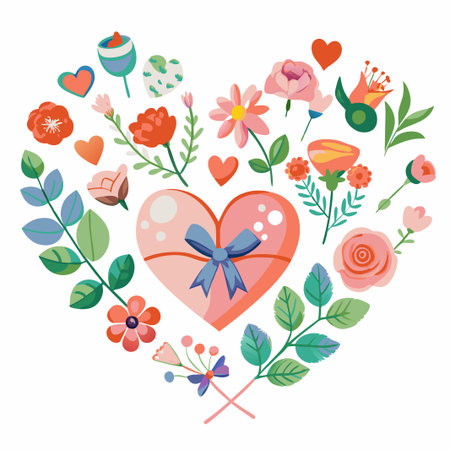 Floral heart with gift.の素材