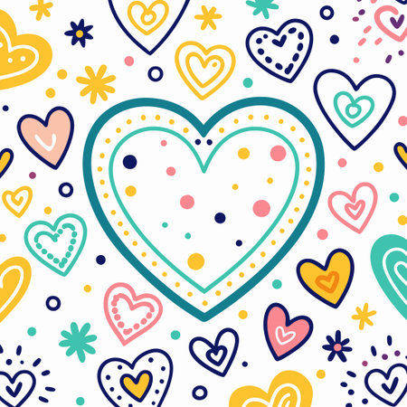 Colorful hand-drawn heart pattern. (4)の素材