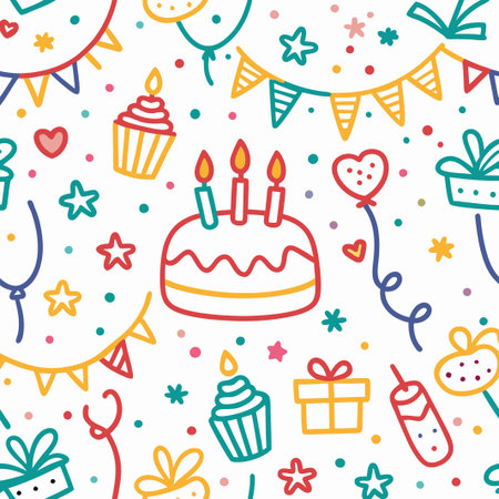 Colorful doodle birthday party seamless pattern.の素材