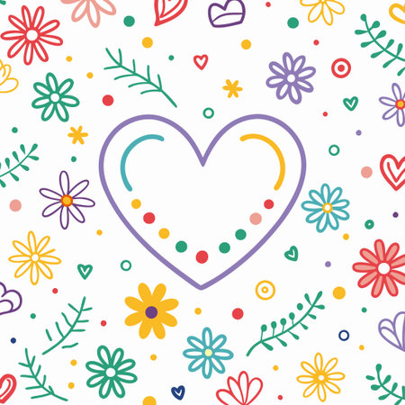 Colorful floral heart pattern design.の素材