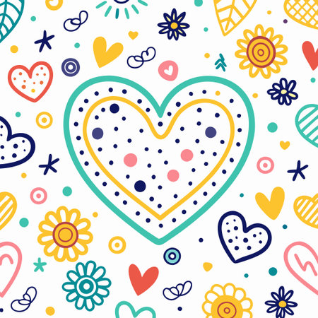 Colorful hand-drawn heart pattern. (2)の素材