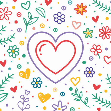 Colorful floral heart pattern background.の素材
