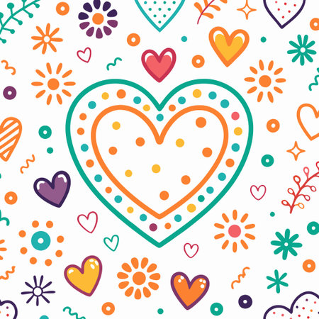 Colorful hearts and flowers seamless pattern.の素材
