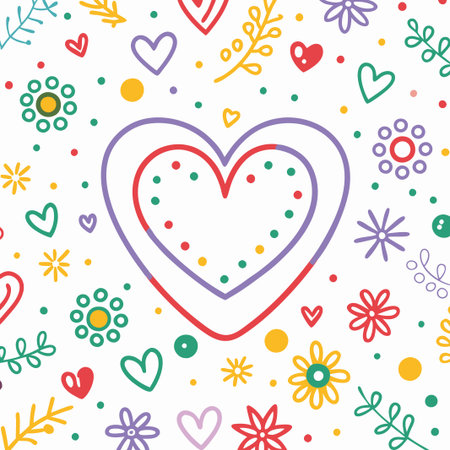 Colorful hearts and floral pattern background. (3)の素材