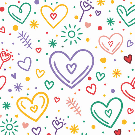 Colorful hand-drawn hearts pattern. (4)の素材