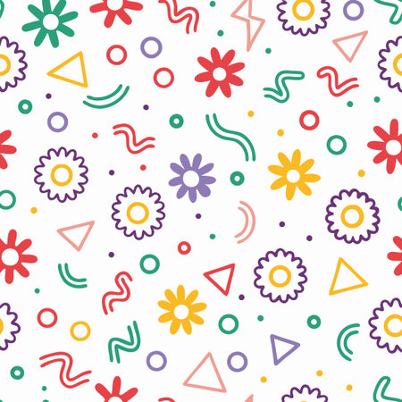 Colorful floral and geometric seamless pattern. (2)の素材