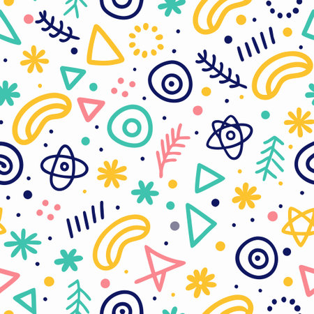 Colorful abstract seamless pattern with hand-drawn shapes. (3)の素材