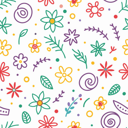 Colorful floral doodle seamless pattern.の素材