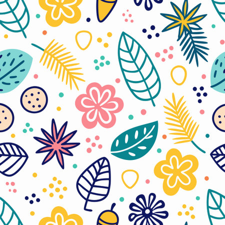 Colorful floral and leaf seamless pattern. (2)の素材