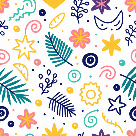 Colorful floral and leaf seamless pattern. (3)の素材