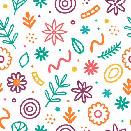 Colorful floral and abstract shapes seamless pattern. (1)の素材