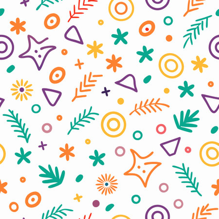 Colorful hand-drawn floral and geometric seamless pattern. (3)の素材
