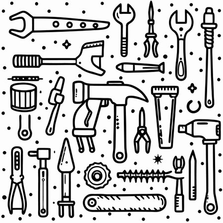 Collection of hand drawn tools.の素材