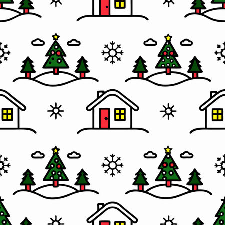 Seamless Christmas pattern with houses and trees.の素材